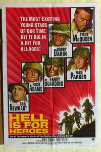 3d378 HELL IS FOR HEROES one-sheet poster '62 Steve McQueen, Bob Newhart, Fess Parker, Bobby Darin
