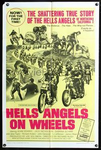 3d381 HELLS ANGELS ON WHEELS one-sheet movie poster '67 biker gangs, Adam Roarke, Jack Nicholson!
