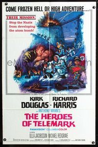 3d384 HEROES OF TELEMARK 1sheet '66 Kirk Douglas & Richard Harris stop Nazis from making atom bomb!