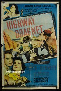 3d387 HIGHWAY DRAGNET 1sheet '54 Richard Conte, Joan Bennett, Las Vegas manhunt for thrill-killer!