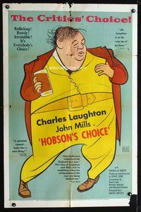 3d390 HOBSON'S CHOICE one-sheet poster '54 David Lean, great Al Hirschfeld art of Charles Laughton!