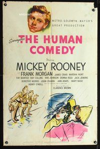 3d402 HUMAN COMEDY one-sheet movie poster '43 artwork of Mickey Rooney, from William Saroyan story!