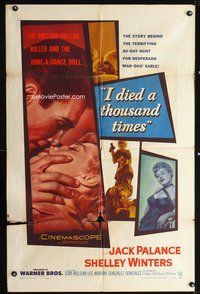3d403 I DIED A THOUSAND TIMES one-sheet poster '55 artwork of Jack Palance & sexy Shelley Winters!