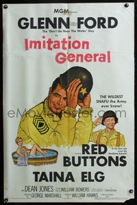 3d411 IMITATION GENERAL 1sheet '58 great art of soldiers Glenn Ford & Red Buttons, sexy Taina Elg!