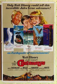 3d412 IN SEARCH OF THE CASTAWAYS 1sheet '62 Hayley Mills, Maurice Chevalier, from Jules Verne novel!
