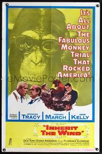3d418 INHERIT THE WIND style B 1sh '60 Spencer Tracy, Fredric March, Gene Kelly, chimp with glasses!
