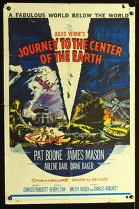 3d442 JOURNEY TO THE CENTER OF THE EARTH one-sheet poster '59 Jules Verne, great sci-fi artwork!