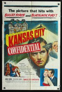 3d446 KANSAS CITY CONFIDENTIAL one-sheet poster '52 it hits with bullet force and blackjack fury!