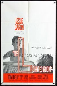 3d522 L-SHAPED ROOM one-sheet movie poster '63 sexy Leslie Caron, Bryan Forbes, cool design!