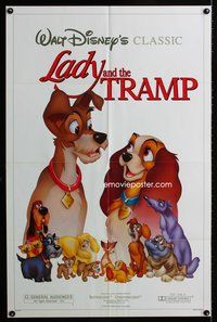 3d464 LADY & THE TRAMP one-sheet movie poster R86 Walt Disney romantic canine classic!