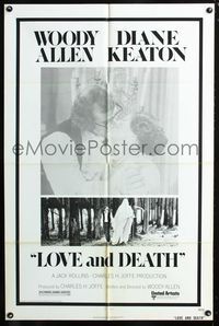 3d512 LOVE & DEATH one-sheet movie poster '75 Woody Allen & Diane Keaton romantic kiss close up!