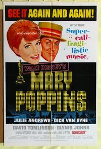 3d581 MARY POPPINS AA one-sheet movie poster '64 Julie Andrews, Walt Disney
