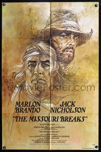 3d602 MISSOURI BREAKS advance one-sheet '76 great art of Marlon Brando & Jack Nicholson by Bob Peak!