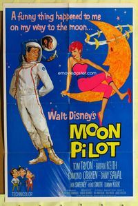 3d610 MOON PILOT one-sheet '62 Disney, Tom Tryon, Dany Saval, wacky space man and moon girl art!