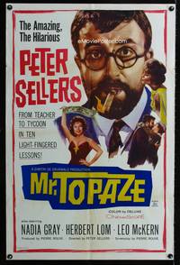 3d615 MR. TOPAZE one-sheet movie poster '62 the amazing hilarious Peter Sellers, Nadia Gray
