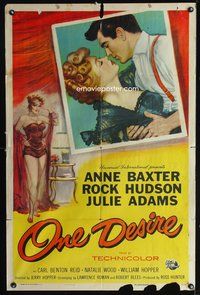 3d673 ONE DESIRE one-sheet movie poster '55 sexy art of Anne Baxter & Rock Hudson by Roy Besser!
