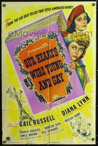 3d681 OUR HEARTS WERE YOUNG & GAY style A 1sheet '44 Gail Russell, Diana Lynn, art of Eiffel Tower!