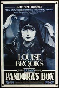 3d693 PANDORA'S BOX one-sheet poster R82 great close portrait of sexy Louise Brooks, G.W. Pabst