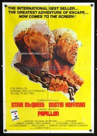 3d696 PAPILLON Lebanese one-sheet R80 great art of Steve McQueen & Dustin Hoffman by Tom Jung!