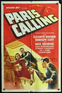 3d699 PARIS CALLING one-sheet movie poster '41 Basil Rathbone, Randolph Scott, Gale Sondergaard