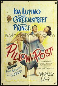 3d719 PILLOW TO POST 1sh '45 William Prince, Ida Lupino, plus Louis Armstrong playing his trumpet!