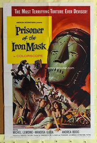 3d735 PRISONER OF THE IRON MASK one-sheet '62 cool art of the most terrifying torture ever devised!