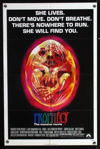 3d737 PROPHECY She Lives style 1sh '79 John Frankenheimer, art of monster in embryo by Paul Lehr!