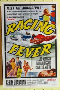 3d746 RACING FEVER one-sheet '64 aqua devils who tamed speed-boats by day & racy women at night!