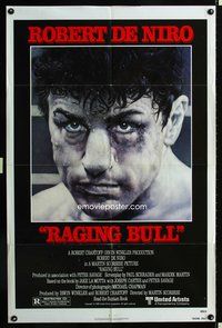 3d749 RAGING BULL one-sheet '80 classic close up boxing image of Robert De Niro, Martin Scorsese