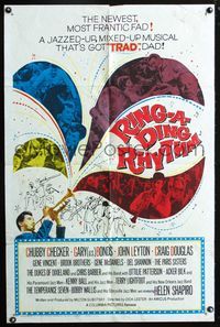 3d777 RING-A-DING RHYTHM one-sheet movie poster '62 Chubby Checker, rock, It's Trad, Dad!