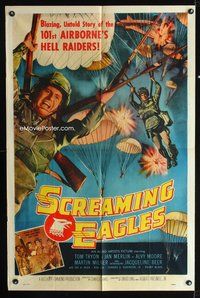3d811 SCREAMING EAGLES one-sheet '56 the blazing untold story of the 101st Airborne's Hell Raiders!