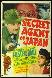3d812 SECRET AGENT OF JAPAN one-sheet poster '42 Preston Foster, Lynn Bari, Noel Madison, Sen Yung