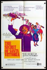 3d813 SECRET OF SANTA VITTORIA one-sheet '69 Anthony Quinn, Virna Lisi, cool Bob Peak artwork!