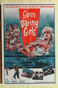 3d818 SEVEN DARING GIRLS 1sheet '62 art of gorgeous girls on a vacation that turns into a nightmare!