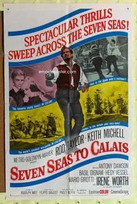 3d820 SEVEN SEAS TO CALAIS one-sheet poster '62 pirate Rod Taylor sweeps across the seven seas!