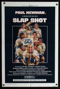 3d850 SLAP SHOT style A one-sheet movie poster '77 hockey, great art of Paul Newman & cast by Craig!