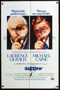 3d853 SLEUTH int'l one-sheet poster '72 Laurence Olivier & Michael Caine with magnifying glasses!