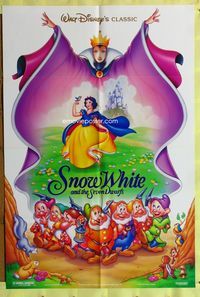 3d856 SNOW WHITE & THE SEVEN DWARFS DS one-sheet R93 Disney cartoon classic, Evil Queen over cast!