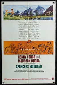 3d868 SPENCER'S MOUNTAIN one-sheet poster '63 Henry Fonda, Maureen O'Hara, like Hamner's Waltons!