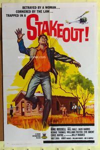 3d872 STAKEOUT one-sheet poster '62 betrayed by a woman, Betrayed by a woman... cornered by the law!
