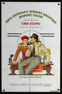 3d882 STING one-sheet poster '74 best artwork of Paul Newman & Robert Redford by Richard Amsel!