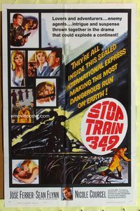 3d883 STOP TRAIN 349 one-sheet movie poster '64 Jose Ferrer, Sean Flynn, Verspatung in Marienborn