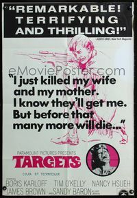 3d901 TARGETS one-sheet movie poster '68 Boris Karloff, Tim O'Kelly, Peter Bogdanovich
