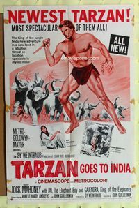 3d902 TARZAN GOES TO INDIA one-sheet movie poster '62 Jock Mahoney is the King of the Jungle!