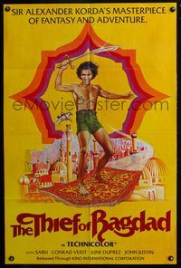 3d913 THIEF OF BAGDAD one-sheet poster R78 Conrad Veidt, Sabu, cool B. Emmett flying carpet art!