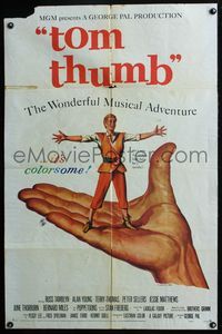 3d926 TOM THUMB one-sheet '58 George Pal, great artwork of tiny Russ Tamblyn by Reynold Brown!