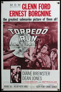 3d929 TORPEDO RUN military 1sheet '58 Glenn Ford, Ernest Borgnine, greatest sub picture of them all!