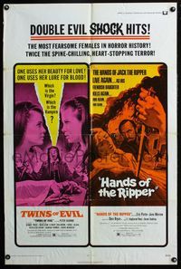 3d940 TWINS OF EVIL/HANDS OF THE RIPPER one-sheet movie poster '72 Double Evil SHOCK Hits!