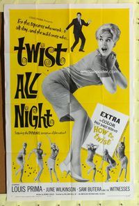 3d941 TWIST ALL NIGHT one-sheet movie poster '62 sexy dancing June Wilkinson, Louis Prima