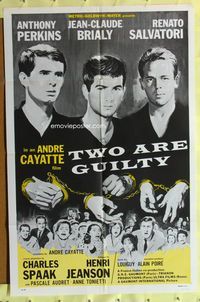 3d943 TWO ARE GUILTY one-sheet '64 Le Glaive et la balance, Anthony Perkins, Jean-Claude Brialy
